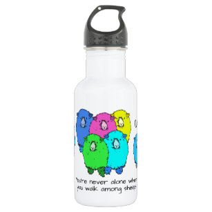 Flock of cute cartoon style sheep personalized stainless steel water bottle