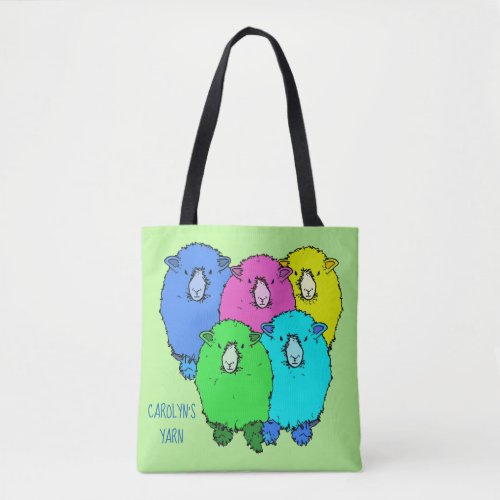 Flock of cute fluffy fun sheep with your name tote bag