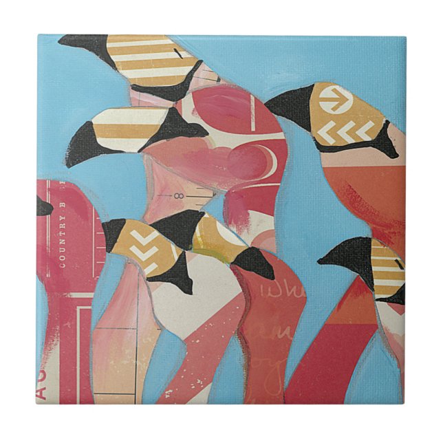Flock of Flamingos Ceramic Tile (Front)