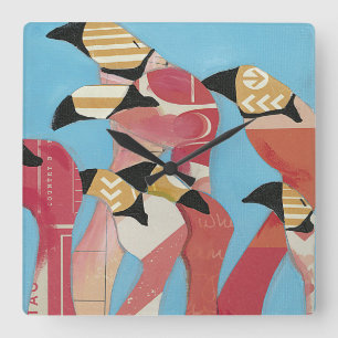 Flock of Flamingos Square Wall Clock