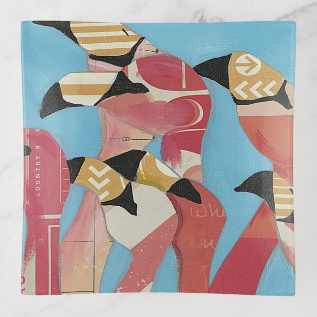Flock of Flamingos Trinket Tray (Front)