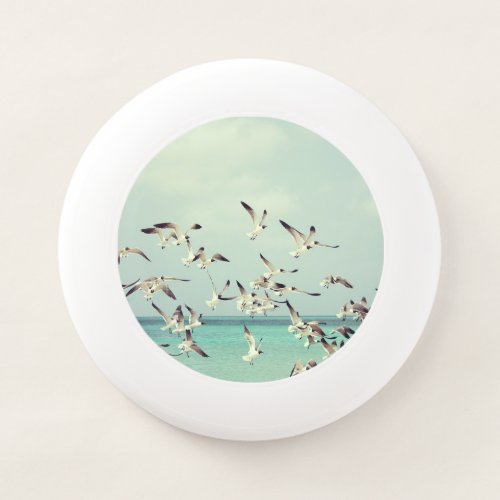 Flock of Flying Seagulls Over Ocean Wham-O Frisbee