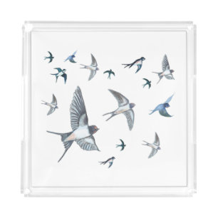 Flock Of Flying Swallow Birds Illustration Acrylic Tray