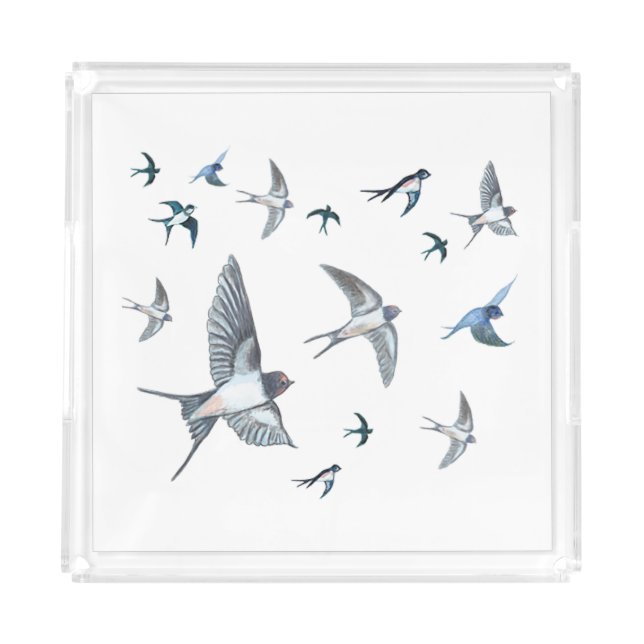 Flock Of Flying Swallow Birds Illustration Acrylic Tray (Front)