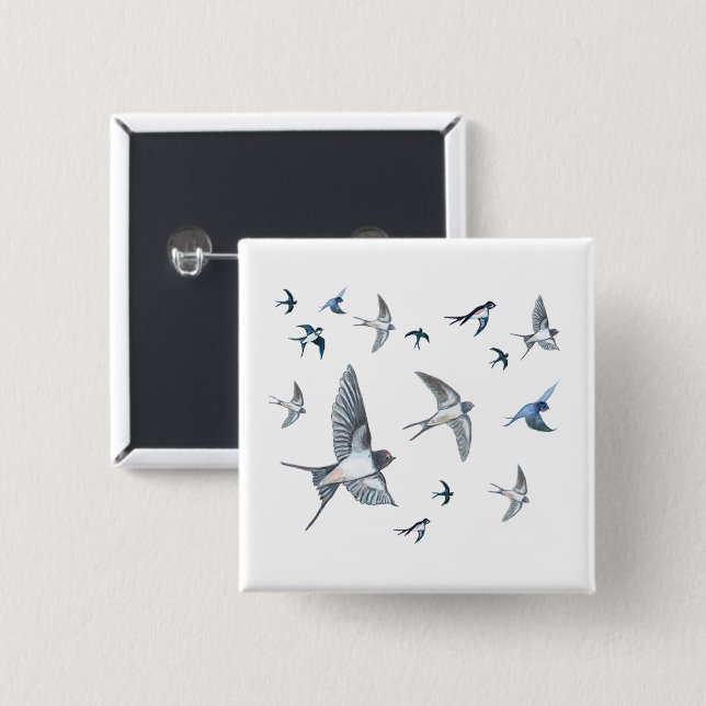 Flock Of Flying Swallow Birds Illustration Button (Front & Back)