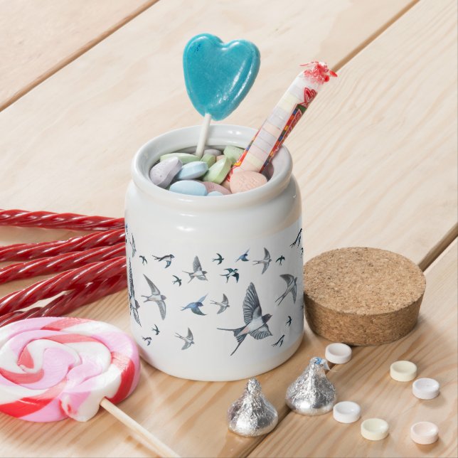 Flock Of Flying Swallow Birds Illustration Candy Jar (In Situ)