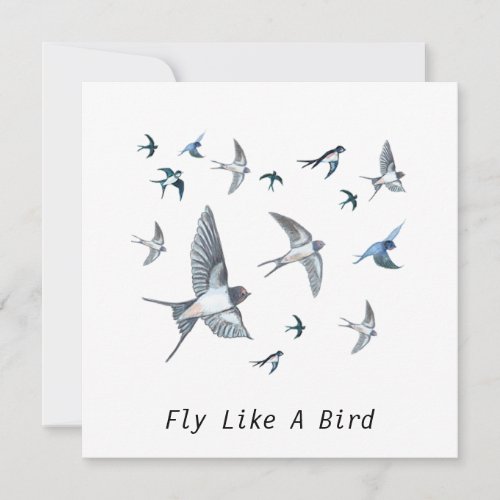 Flock Of Flying Swallow Birds Illustration Card