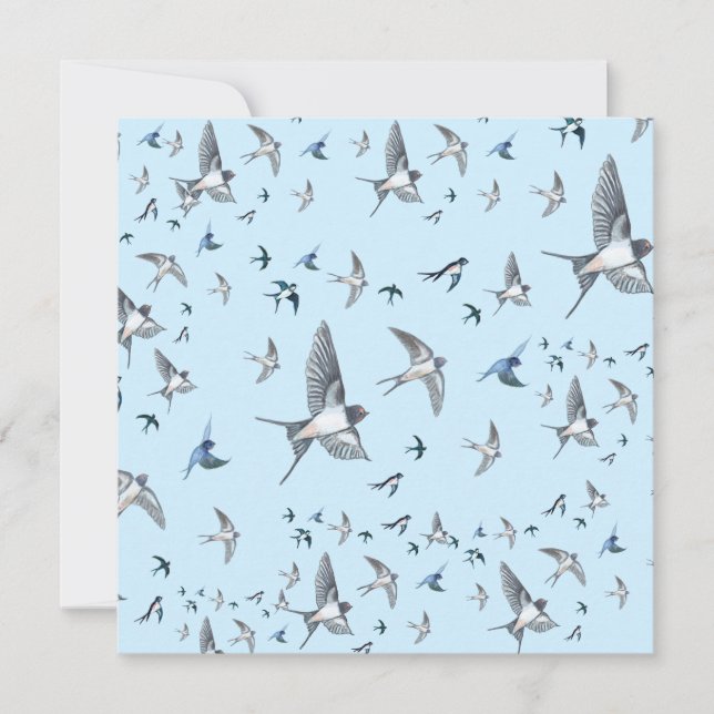 Flock Of Flying Swallow Birds Illustration Card (Front)