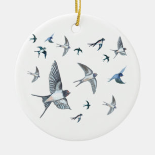 Flock Of Flying Swallow Birds Illustration Ceramic Ornament
