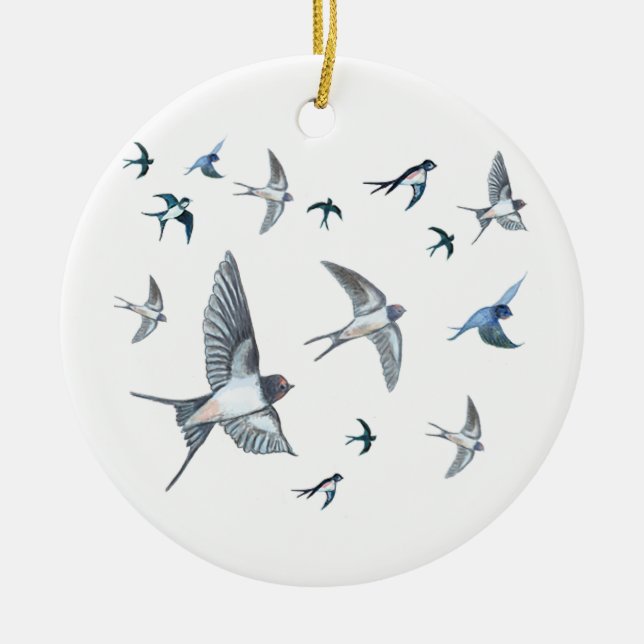 Flock Of Flying Swallow Birds Illustration Ceramic Ornament (Front)