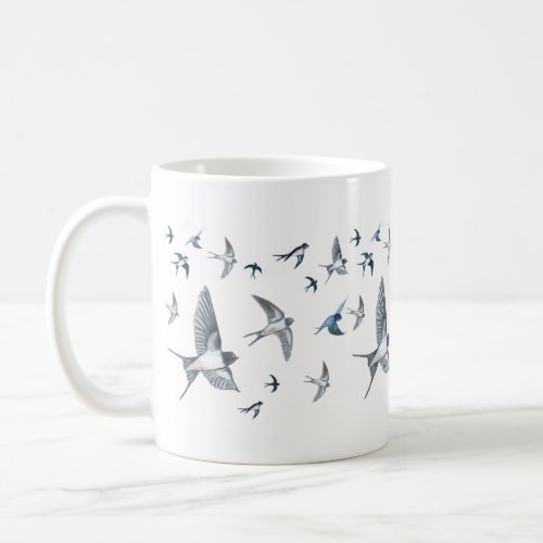 Flock Of Flying Swallow Birds Illustration Coffee Mug