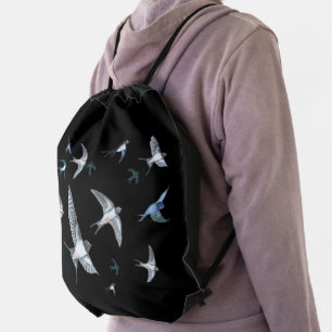 Flock Of Flying Swallow Birds Illustration Drawstring Bag