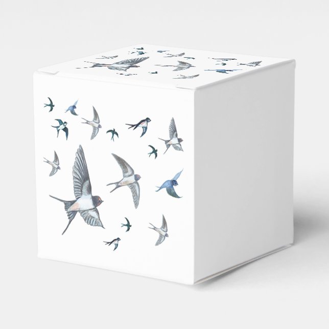 Flock Of Flying Swallow Birds Illustration Favor Boxes (Front Side)
