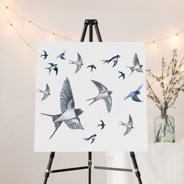 Flock Of Flying Swallow Birds Illustration Foam Board (In Situ (Stand))