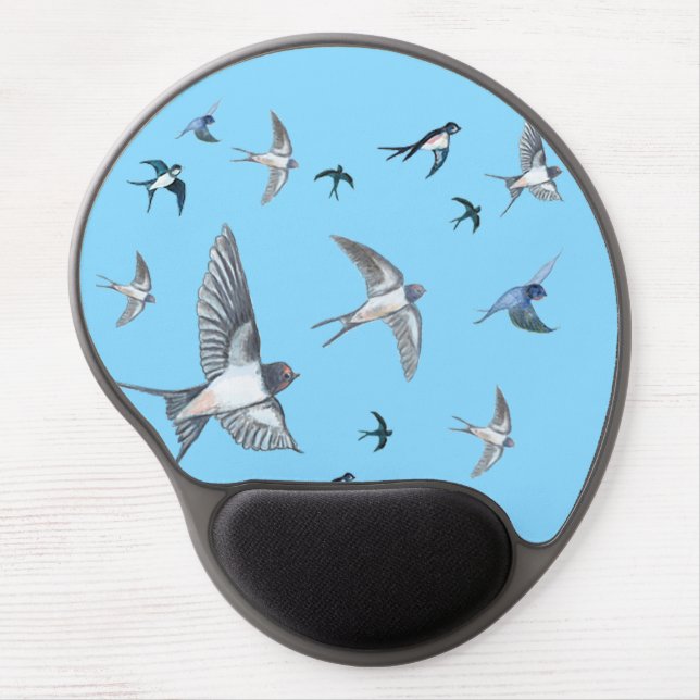 Flock Of Flying Swallow Birds Illustration Gel Mouse Pad (Front)