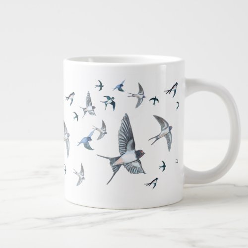 Flock Of Flying Swallow Birds Illustration Giant Coffee Mug