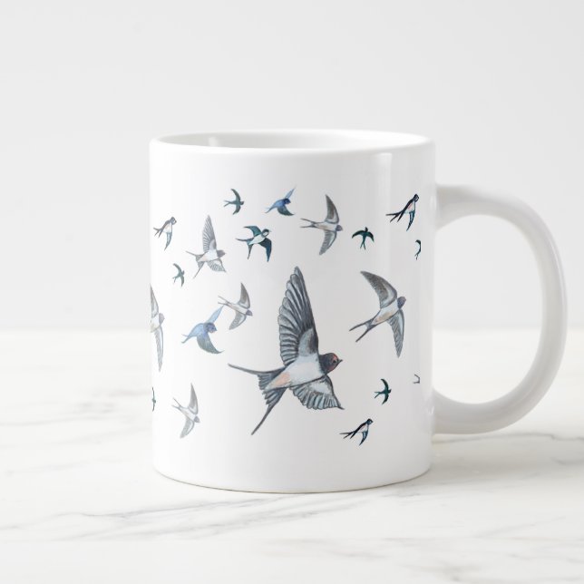 Flock Of Flying Swallow Birds Illustration Giant Coffee Mug (Right)
