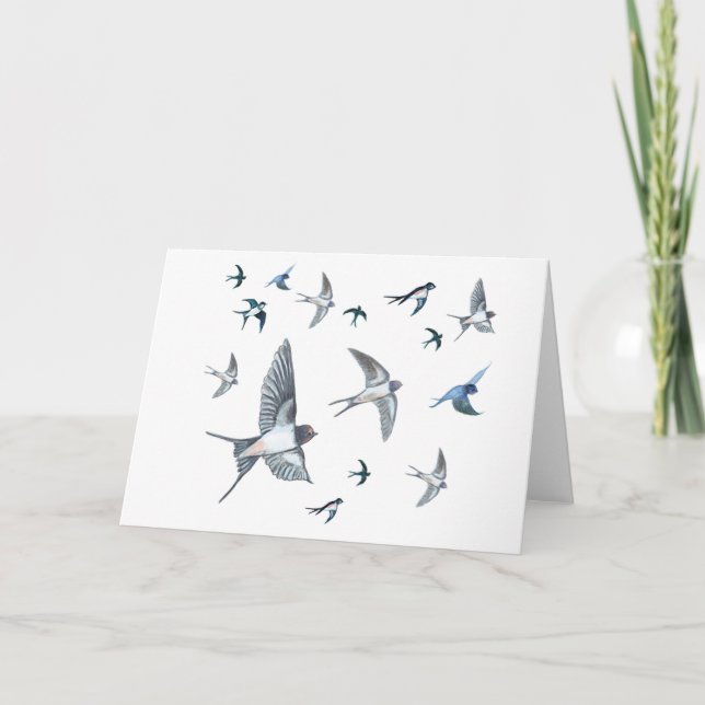 Flock Of Flying Swallow Birds Illustration Holiday Card (Front)