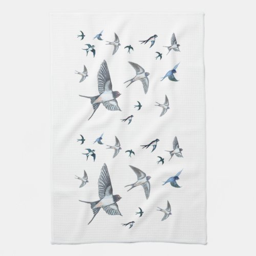 Flock Of Flying Swallow Birds Illustration Kitchen Towel