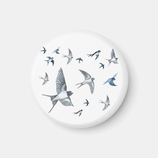 Flock Of Flying Swallow Birds Illustration Magnet (Front)