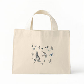 Flock Of Flying Swallow Birds Illustration Mini Tote Bag