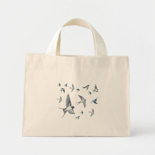 Flock Of Flying Swallow Birds Illustration Mini Tote Bag