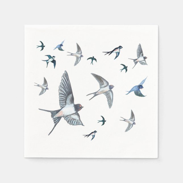 Flock Of Flying Swallow Birds Illustration Napkins (Front)