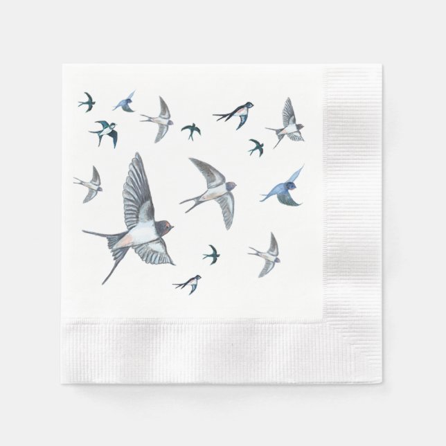 Flock Of Flying Swallow Birds Illustration Napkins (Front)