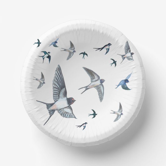 Flock Of Flying Swallow Birds Illustration Paper Bowls (Front)