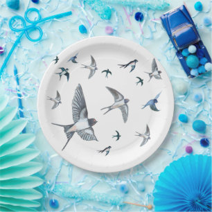 Flock Of Flying Swallow Birds Illustration Paper Plates