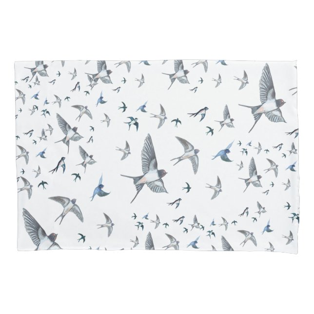 Flock Of Flying Swallow Birds Illustration Pillow Case (Front)