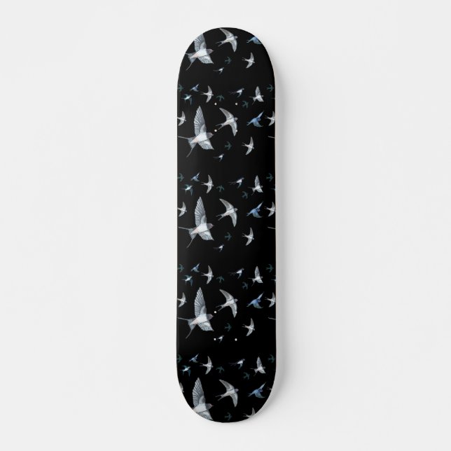 Flock Of Flying Swallow Birds Illustration Skateboard (Front)