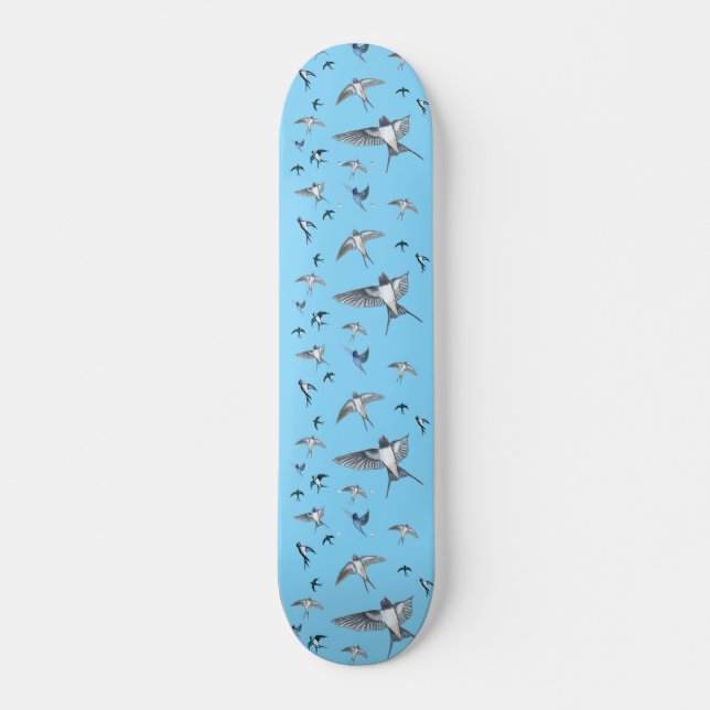 Flock Of Flying Swallow Birds Illustration Skateboard (Front)