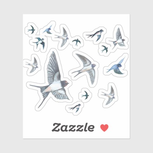 Flock Of Flying Swallow Birds Illustration Sticker