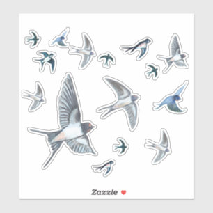 Flock Of Flying Swallow Birds Illustration Sticker