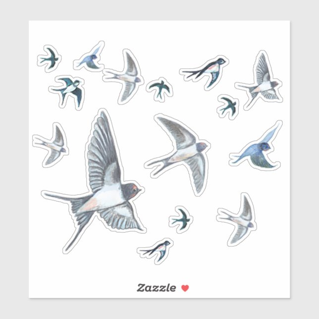 Flock Of Flying Swallow Birds Illustration Sticker (Sheet)