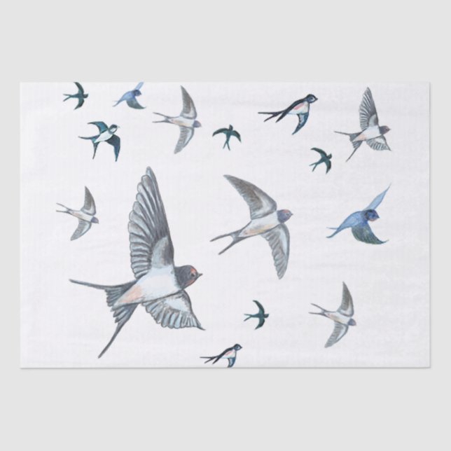 Flock Of Flying Swallow Birds Illustration Tissue Paper (Front)