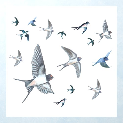 Flock Of Flying Swallow Birds Illustration Wall Decal