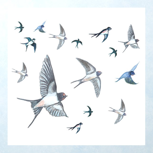 Flock Of Flying Swallow Birds Illustration Wall Decal (Insitu 1)