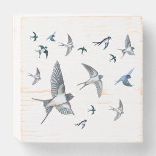 Flock Of Flying Swallow Birds Illustration Wooden Box Sign