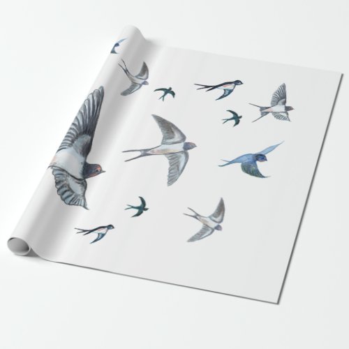 Flock Of Flying Swallow Birds Illustration Wrapping Paper