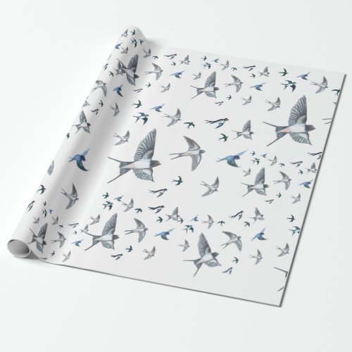 Flock Of Flying Swallow Birds Illustration Wrapping Paper