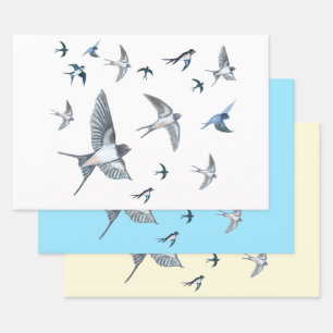Flock Of Flying Swallow Birds Illustration Wrapping Paper Sheets