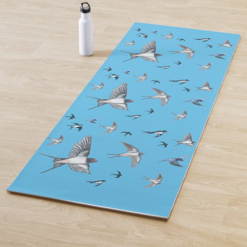 Flock Of Flying Swallow Birds Illustration Yoga Mat