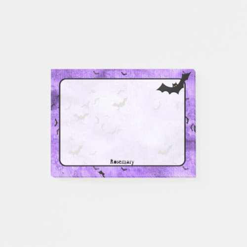 Flock of Halloween Bats Your Name on Purple Grunge Post_it Notes