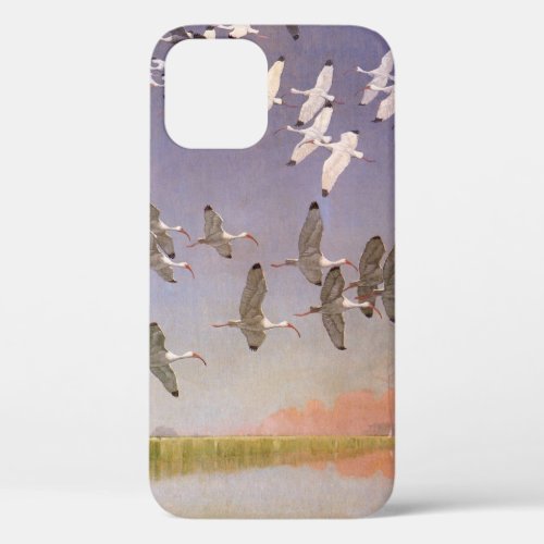 Flock of Ibis Flying Over Wetlands Vintage Birds iPhone 12 Case