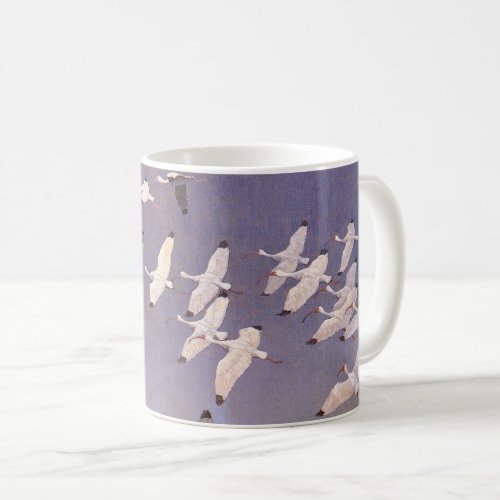 Flock of Ibis Flying Over Wetlands Vintage Birds Coffee Mug