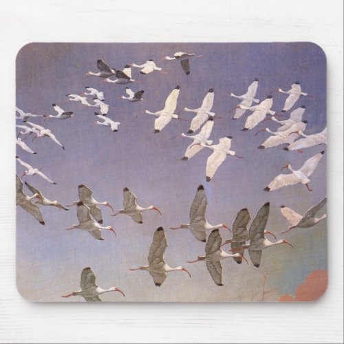 Flock of Ibis Flying Over Wetlands Vintage Birds Mouse Pad