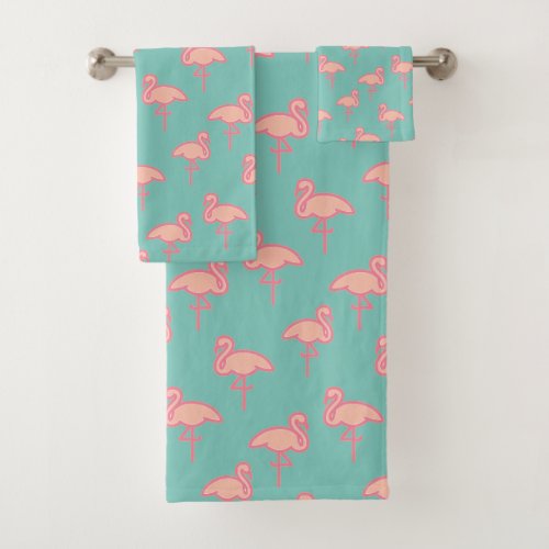 Flock of Pink Flamingos Bath Towel Set