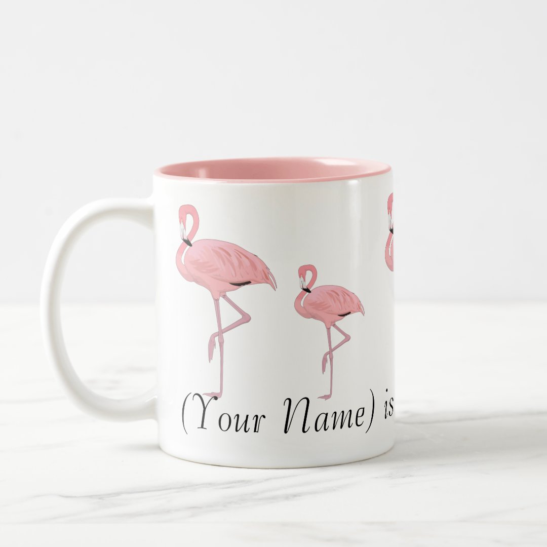 Flock of Pink Flamingos Custom Name Two-Tone Coffee Mug | Zazzle